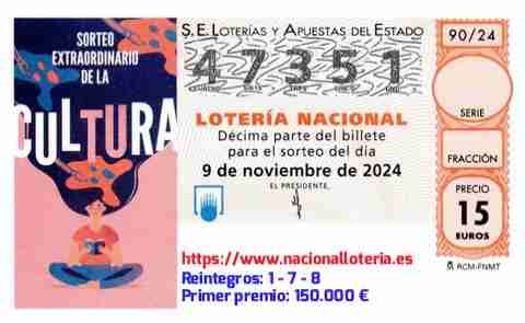 Primer premio de la Lotería del Sábado 9 de Noviembre de 2024