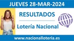 Vídeo con el resultado de la loteria nacional de hoy Jueves 28 de Marzo de 2024