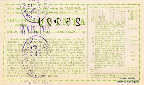 Reverso del décimo de Lotería Nacional de 1960 Sorteo 11