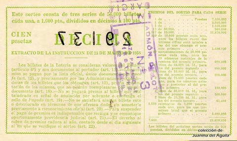 Reverso del décimo de Lotería Nacional de 1960 Sorteo 13