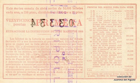 Reverso del décimo de Lotería Nacional de 1960 Sorteo 14