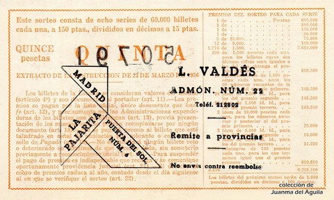 Reverso del décimo de Lotería Nacional de 1960 Sorteo 18