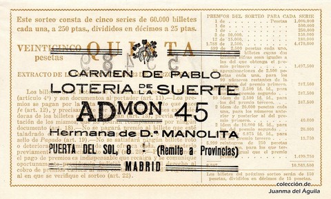 Reverso del décimo de Lotería Nacional de 1960 Sorteo 23