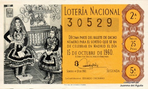 Décimo de Lotería Nacional de 1960 Sorteo 29 - LAGARTERANAS  EDUARDO CHICHARRO