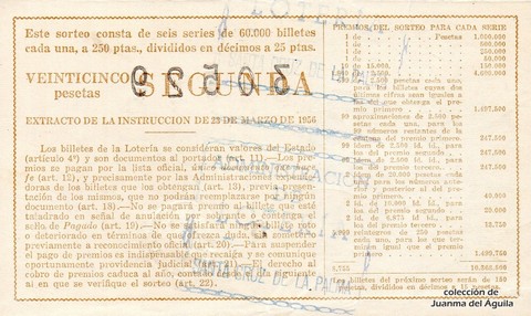 Reverso del décimo de Lotería Nacional de 1960 Sorteo 29