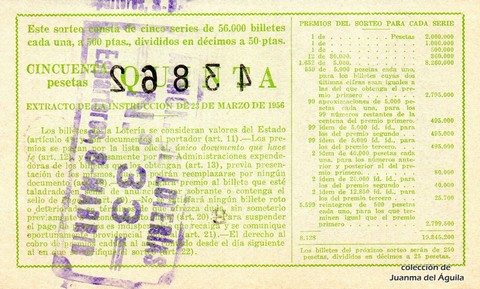 Reverso del décimo de Lotería Nacional de 1960 Sorteo 2