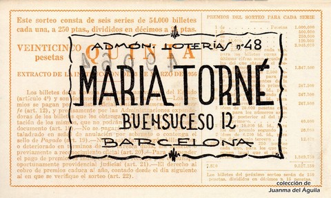 Reverso del décimo de Lotería Nacional de 1960 Sorteo 32