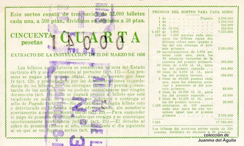 Reverso del décimo de Lotería Nacional de 1960 Sorteo 34