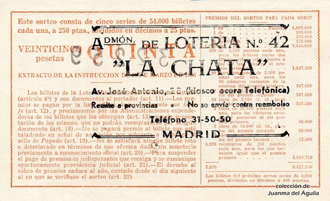 Reverso del décimo de Lotería Nacional de 1960 Sorteo 35