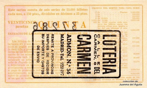 Reverso del décimo de Lotería Nacional de 1960 Sorteo 5