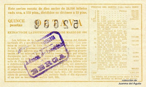 Reverso del décimo de Lotería Nacional de 1960 Sorteo 6