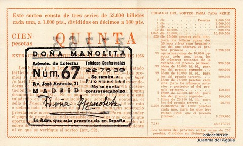 Reverso del décimo de Lotería Nacional de 1960 Sorteo 7