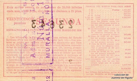 Reverso del décimo de Lotería Nacional de 1960 Sorteo 8