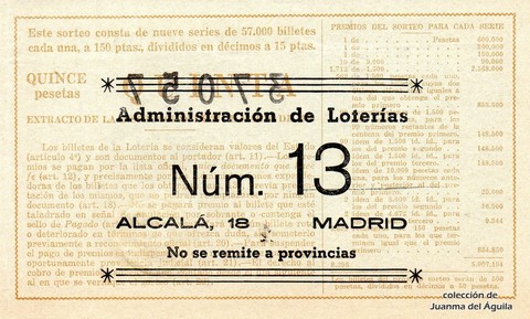 Reverso del décimo de Lotería Nacional de 1960 Sorteo 9