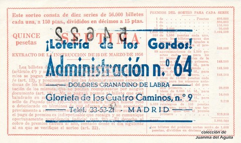 Reverso décimo de Lotería 1961 / 12