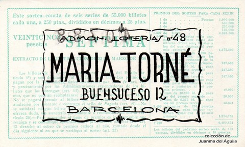 Reverso décimo de Lotería 1961 / 17