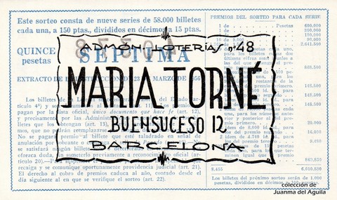 Reverso décimo de Lotería 1961 / 18