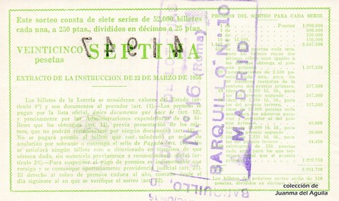 Reverso décimo de Lotería 1961 / 20