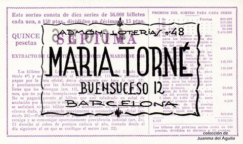 Reverso décimo de Lotería 1961 / 21