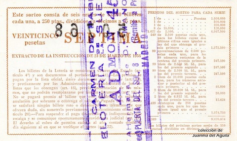 Reverso décimo de Lotería 1961 / 23