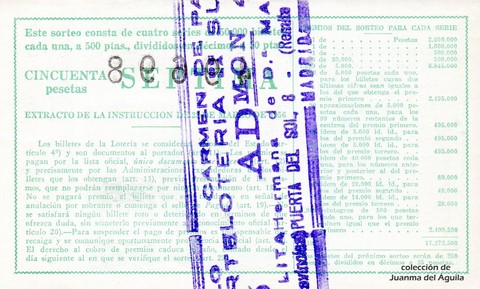 Reverso décimo de Lotería 1961 / 25