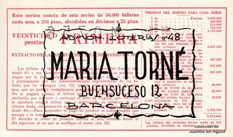 Reverso décimo de Lotería 1961 / 26