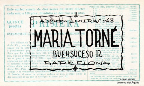 Reverso décimo de Lotería 1961 / 30