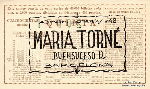 Reverso décimo de Lotería 1961 / 36