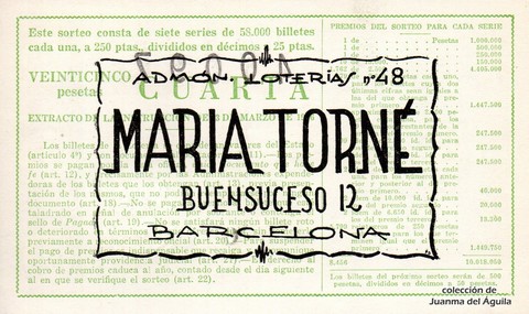 Reverso décimo de Lotería 1961 / 3