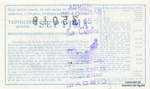 Reverso décimo de Lotería 1961 / 8