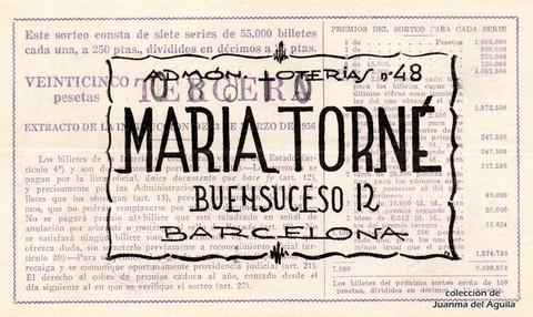 Reverso décimo de Lotería 1962 / 11