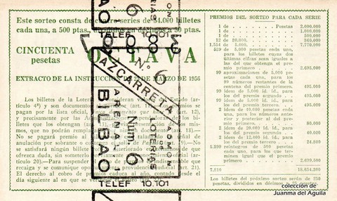 Reverso décimo de Lotería 1962 / 16