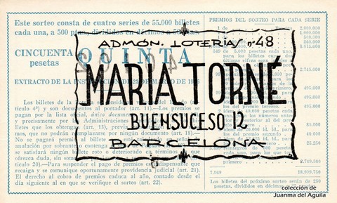 Reverso décimo de Lotería 1962 / 22