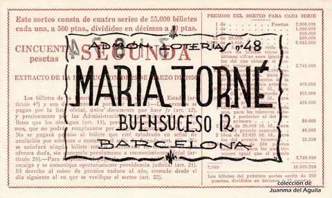 Reverso décimo de Lotería 1962 / 25