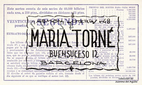 Reverso décimo de Lotería 1962 / 26