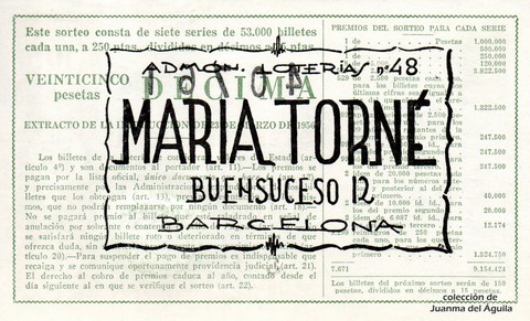 Reverso décimo de Lotería 1962 / 5