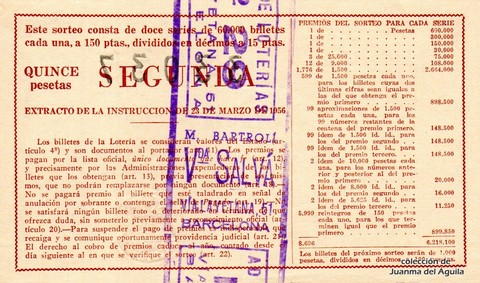 Reverso décimo de Lotería 1963 / 18