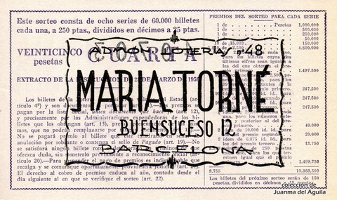 Reverso décimo de Lotería 1963 / 26