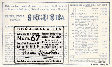 Reverso décimo de Lotería 1963 / 2