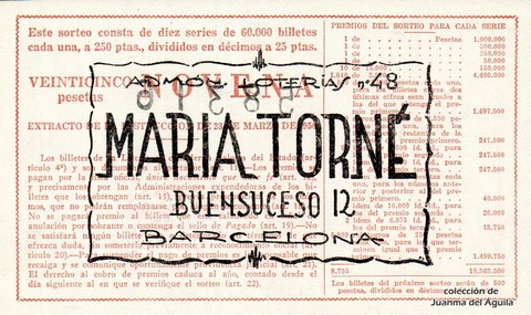 Reverso décimo de Lotería 1963 / 30