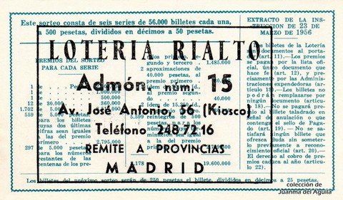 Reverso décimo de Lotería 1964 / 10