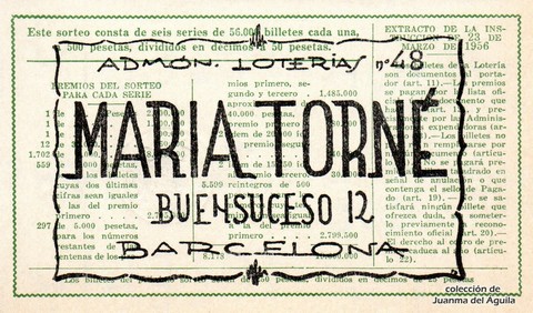 Reverso décimo de Lotería 1964 / 20