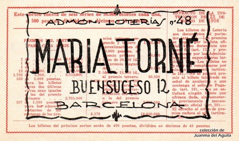 Reverso décimo de Lotería 1964 / 22