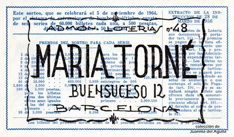 Reverso décimo de Lotería 1964 / 31