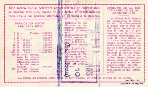 Reverso décimo de Lotería 1964 / 6