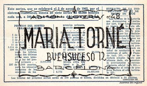 Reverso décimo de Lotería 1965 / 22