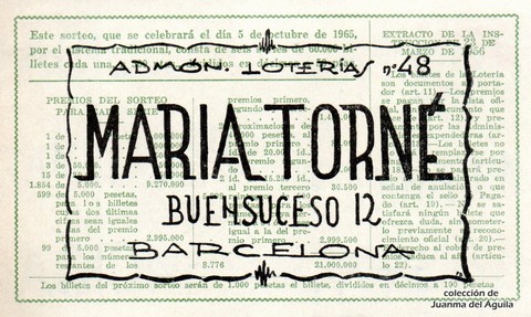 Reverso décimo de Lotería 1965 / 28