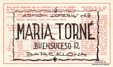 Reverso décimo de Lotería 1965 / 29