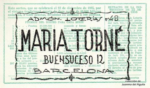 Reverso décimo de Lotería 1965 / 36