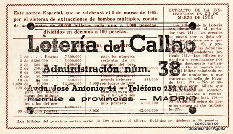 Reverso décimo de Lotería 1965 / 7